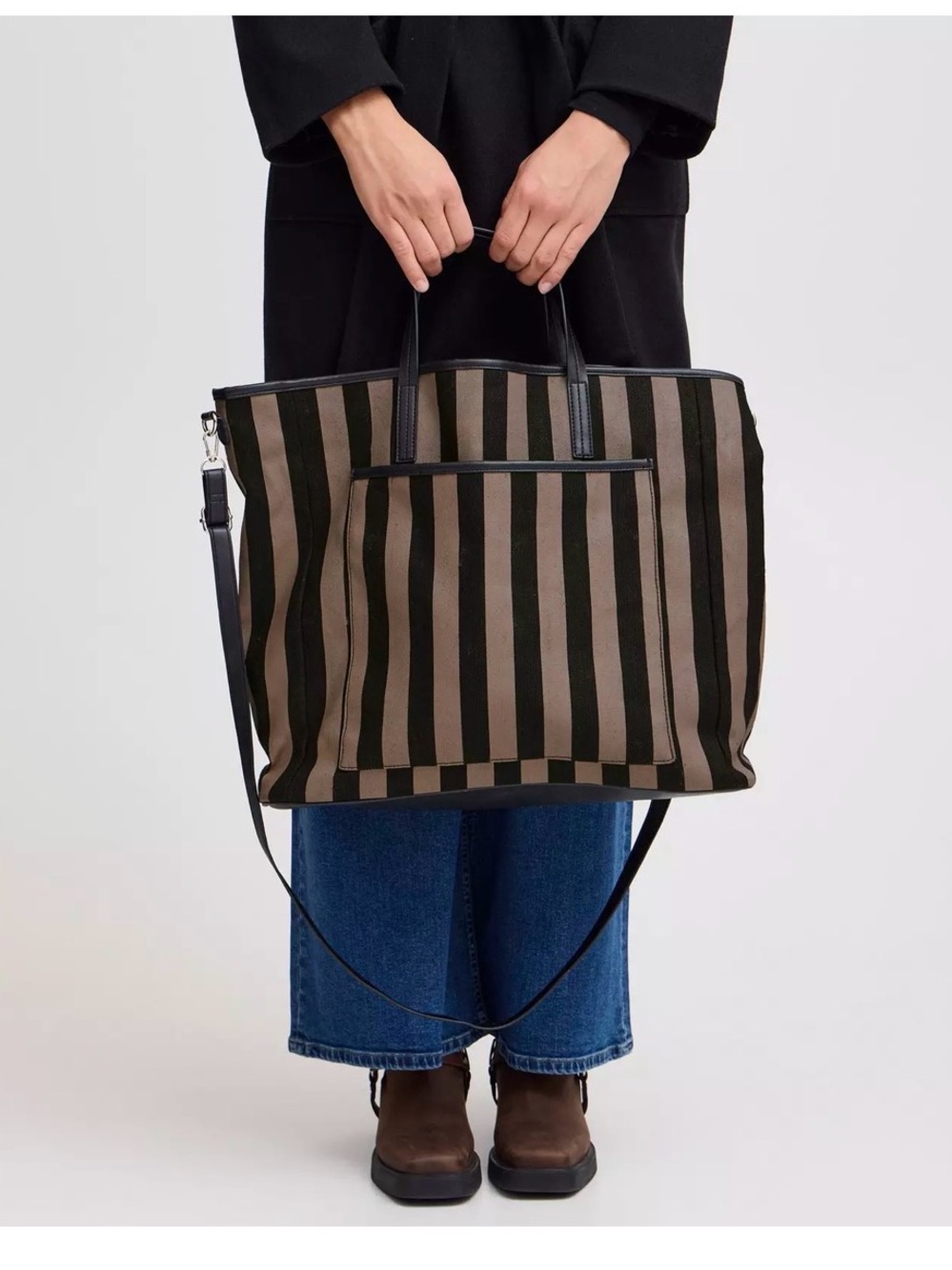 ICHI NWOT Striped Tote Bag in Brown and Black